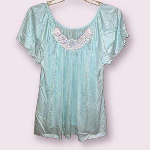 Vintage Light Teal Blue Floral Pajama Top